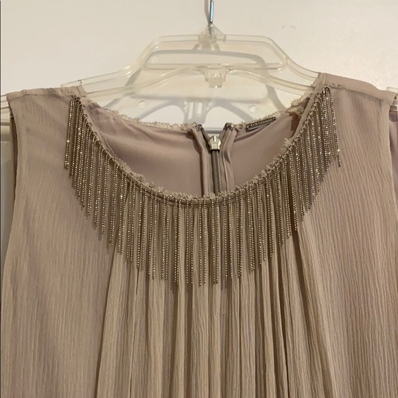 Elie Tahari taupe party dress with beaded fringe - Picture 2 of 4